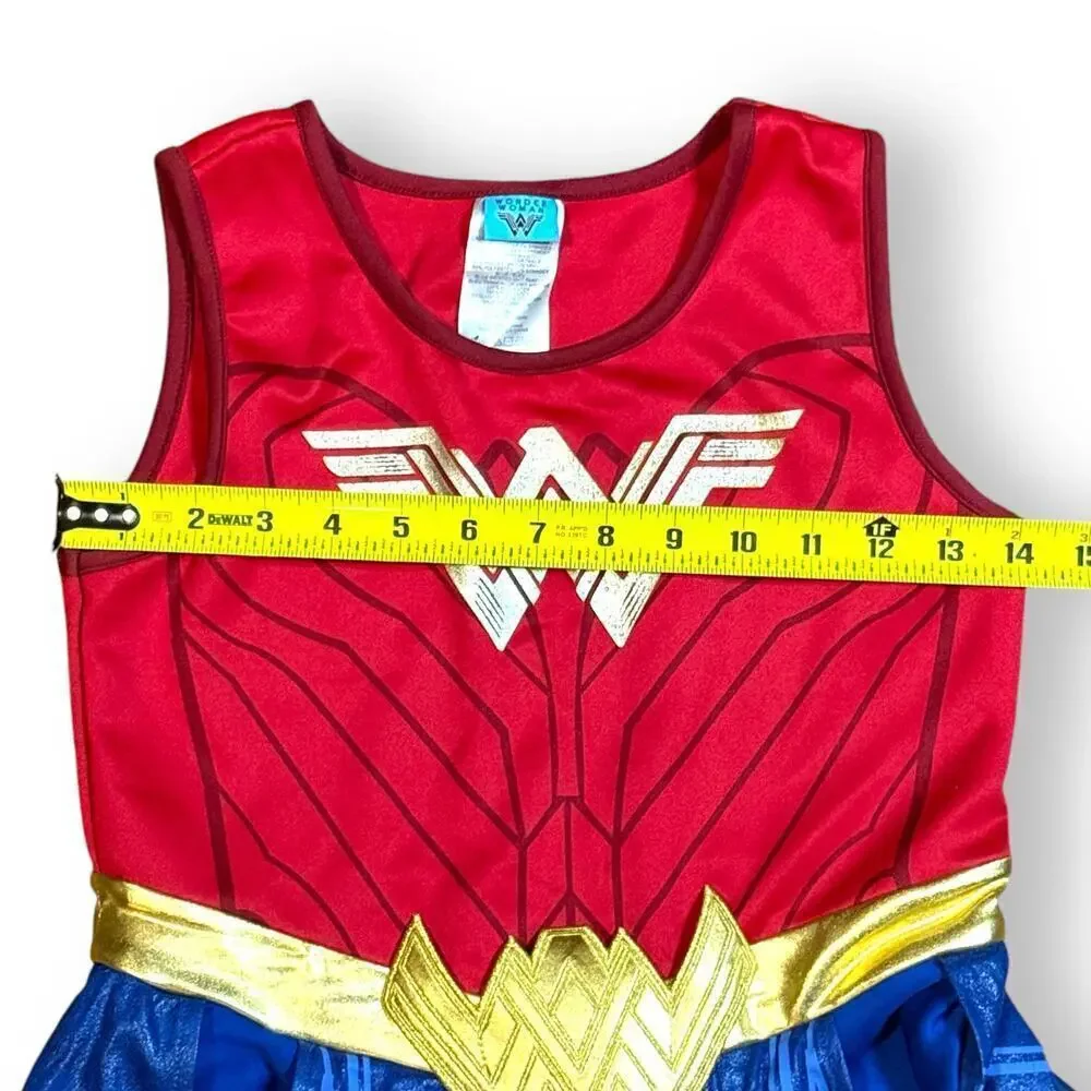 Wonder Woman Costume Girl Child’s Halloween One Piece Red Blue Gold Size L 10/12